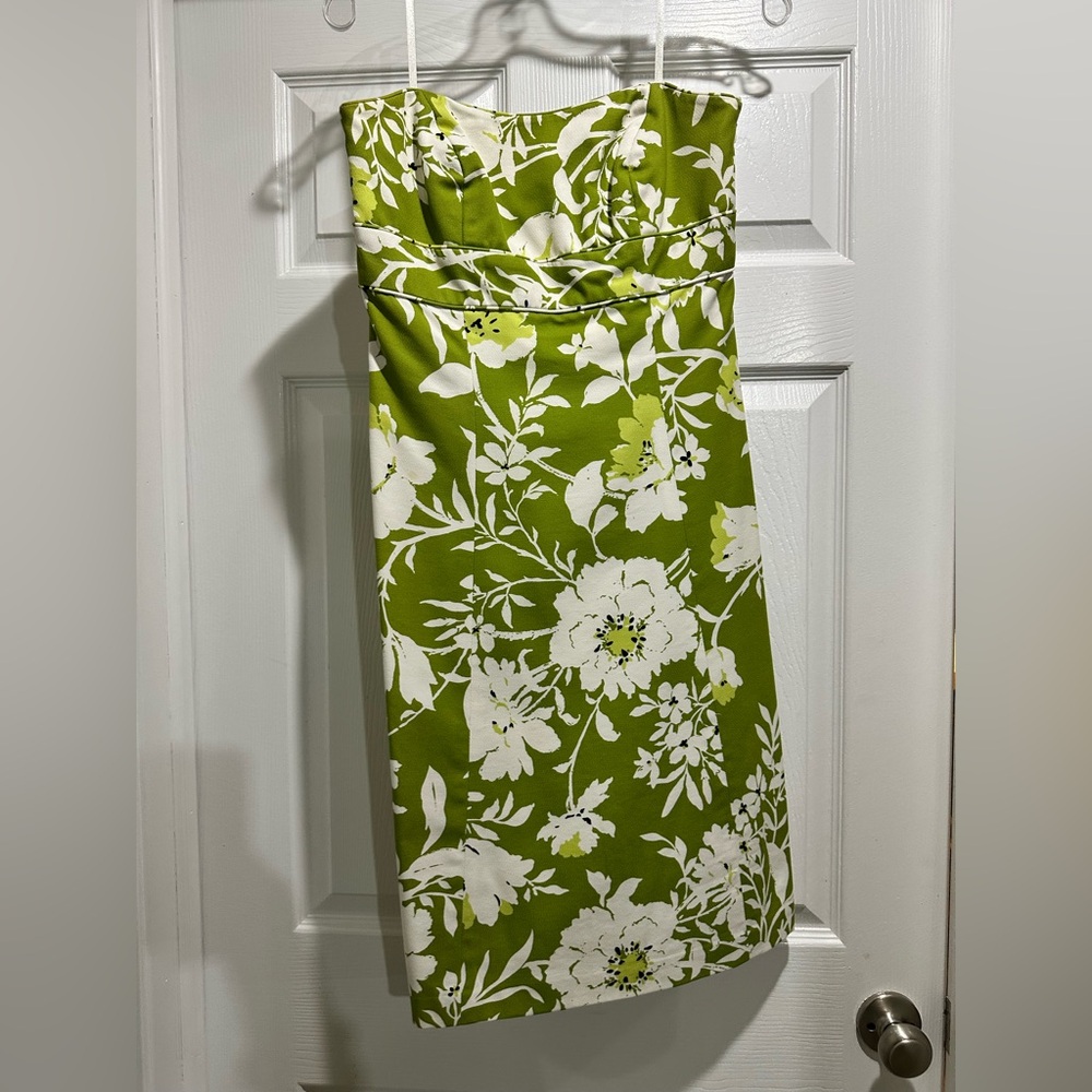Ann Taylor Strapless Dress in Green and White Floral